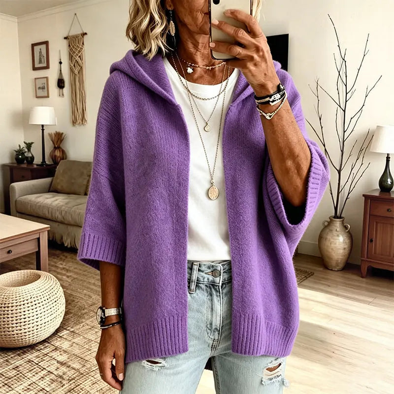 Cárdigan mujer de punto con capucha y mangas 3/4