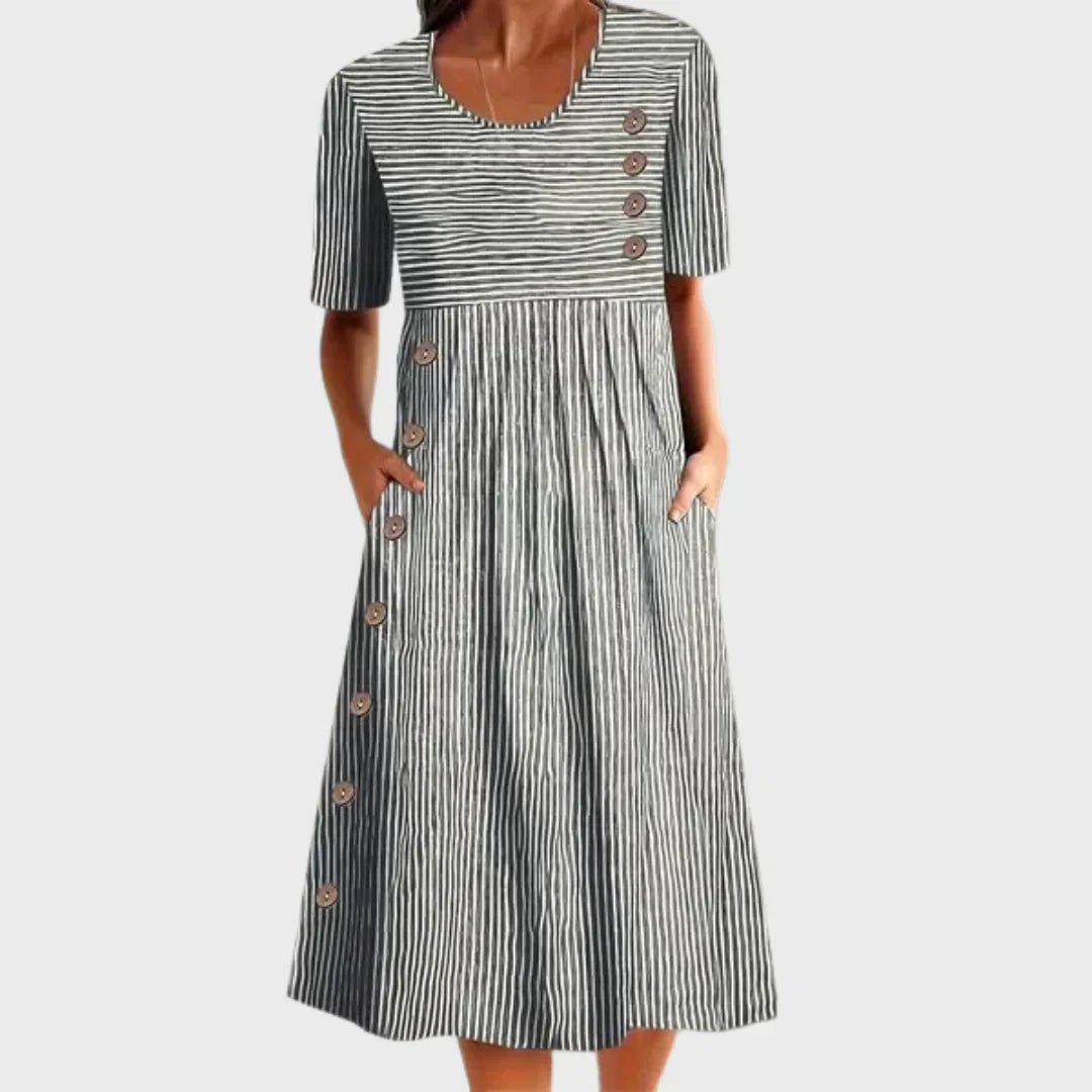 Vestido rayado mujer de algodón con botones – estilo verano casual ligero