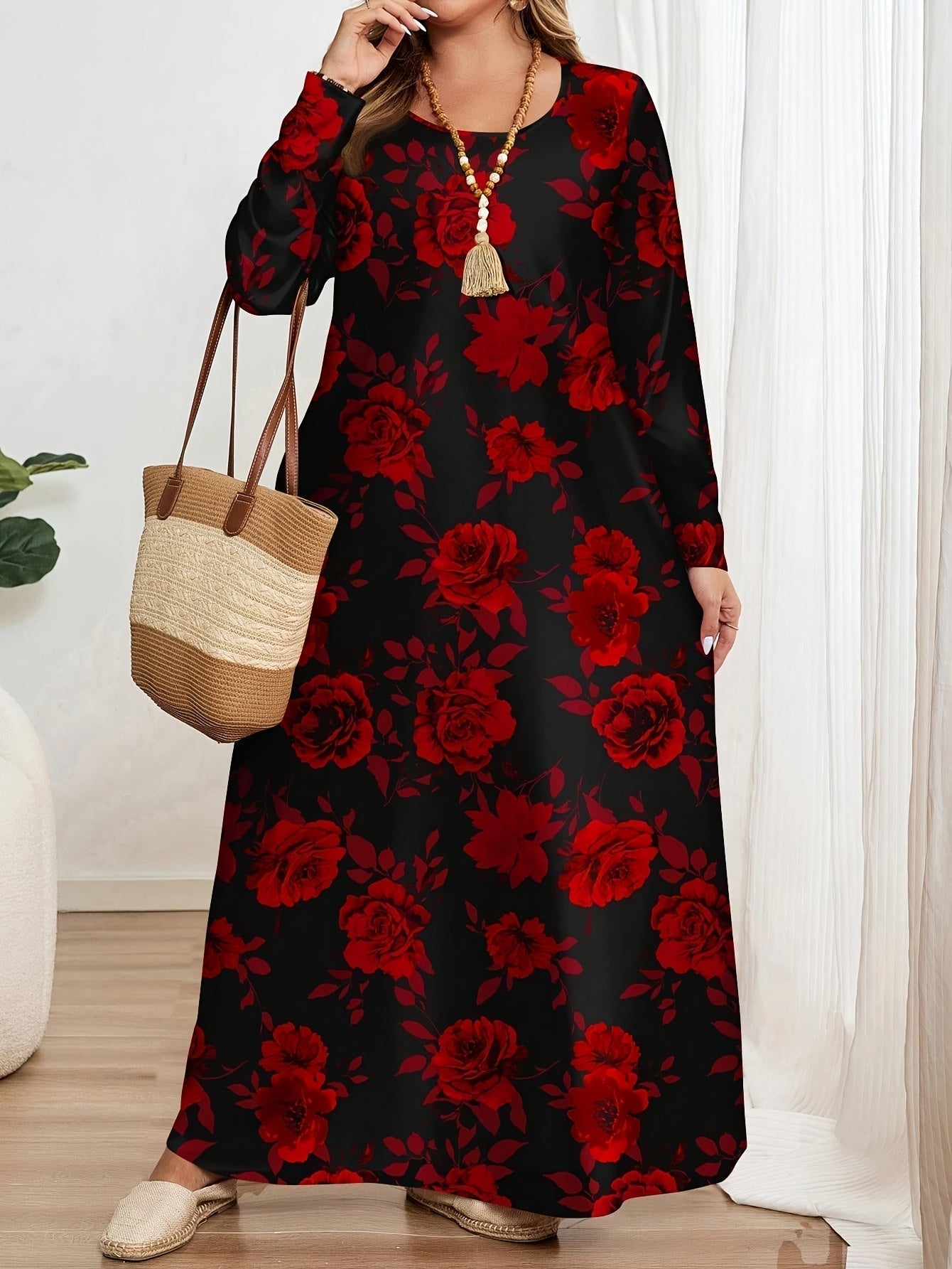 Vestido Largo Mujer Estampado Floral Elegante – Corte Suelto Cómodo