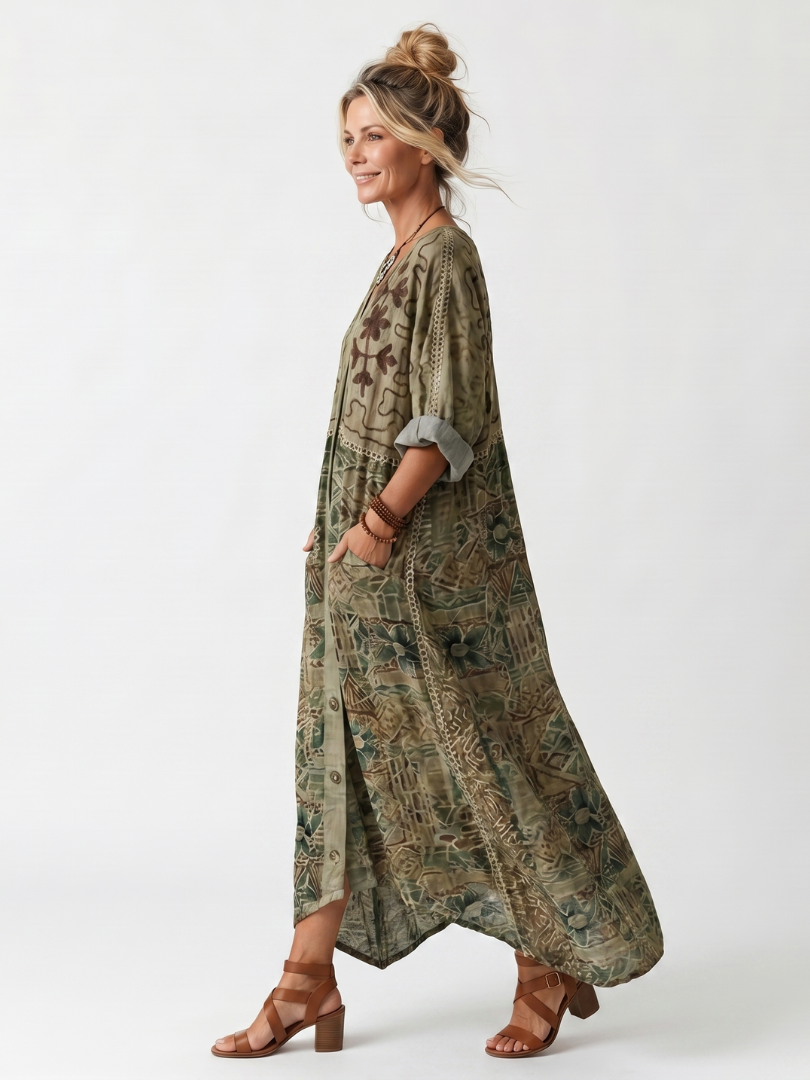 Vestido bohemio de mujer con botones y estampado floral