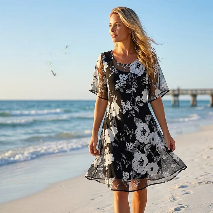 Vestido de Chiffon Floral – Corte Fluido Elegante de Noche