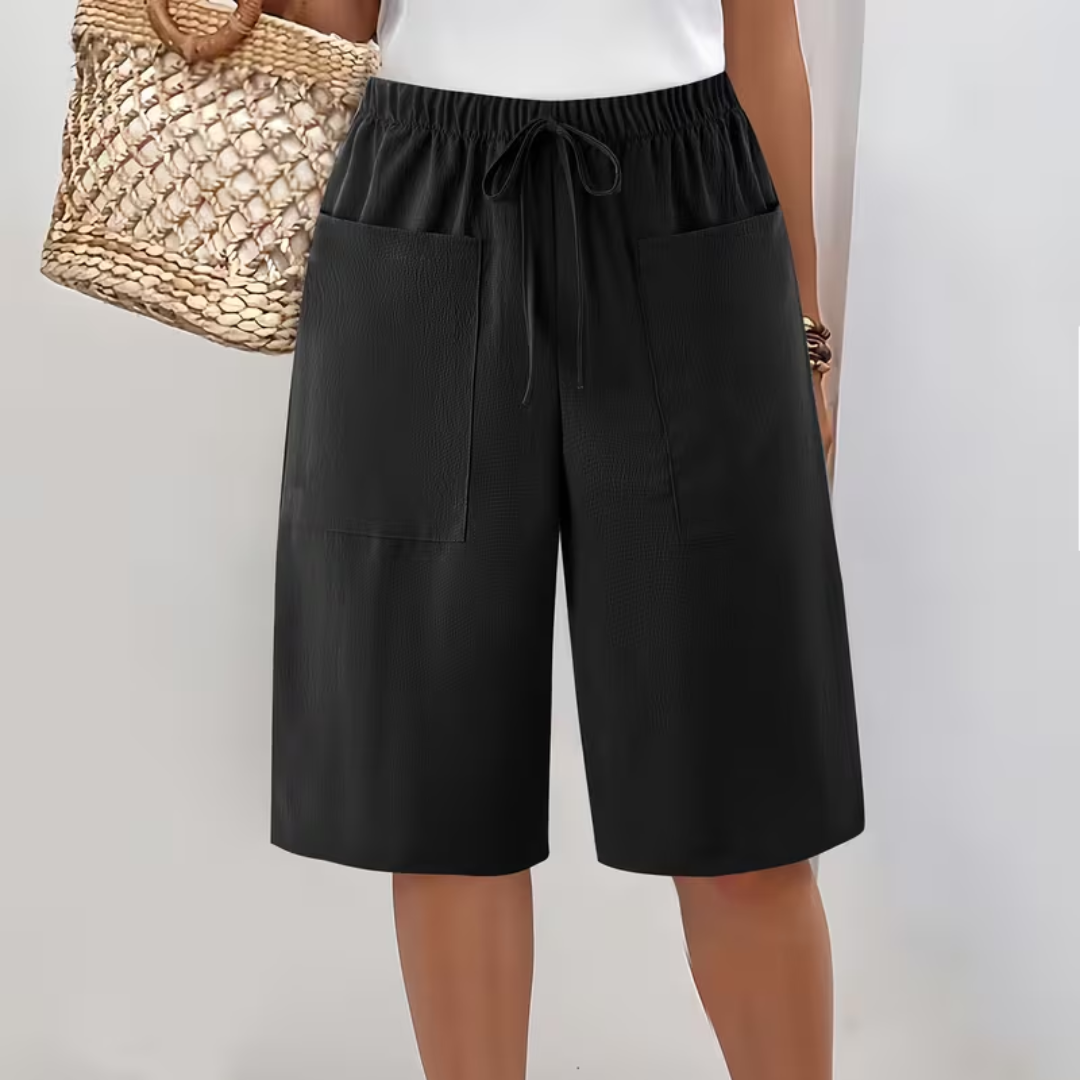 Pantalón corto largo mujer con bolsillos y cordón ajustable