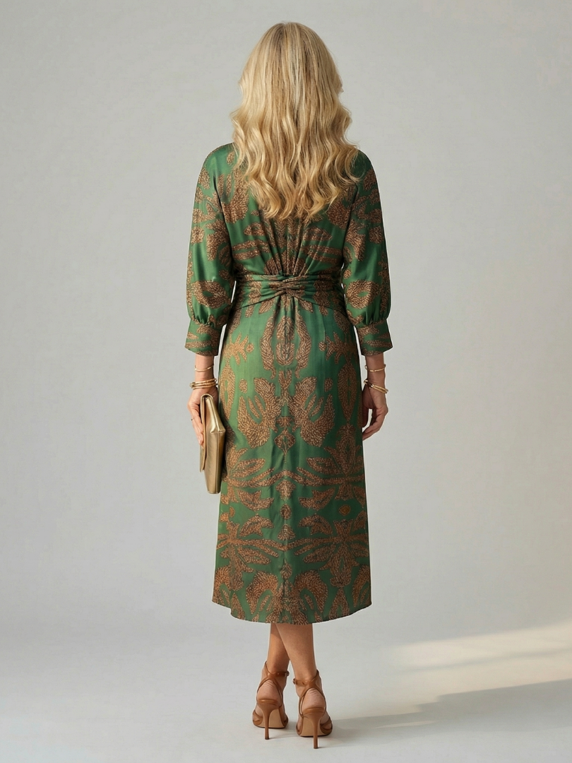 Vestido Midi Mujer Elegante – Corte Cruzado y Cintura Ajustada