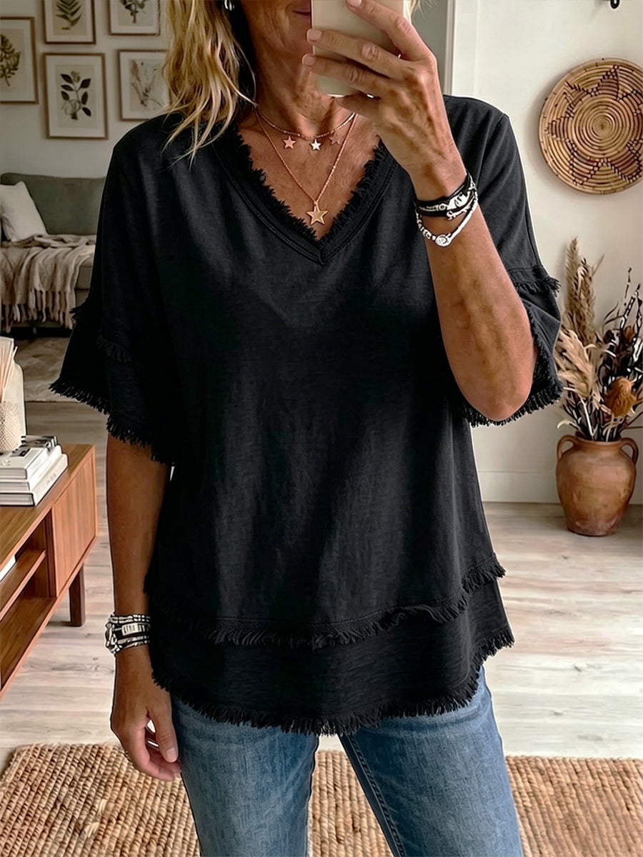 Top de Lino con Escote en V – Corte Casual Ligero de Verano