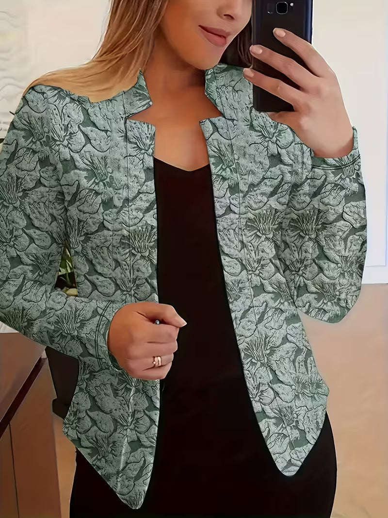 Blazer floral de mujer con cuello estructurado y frente abierto