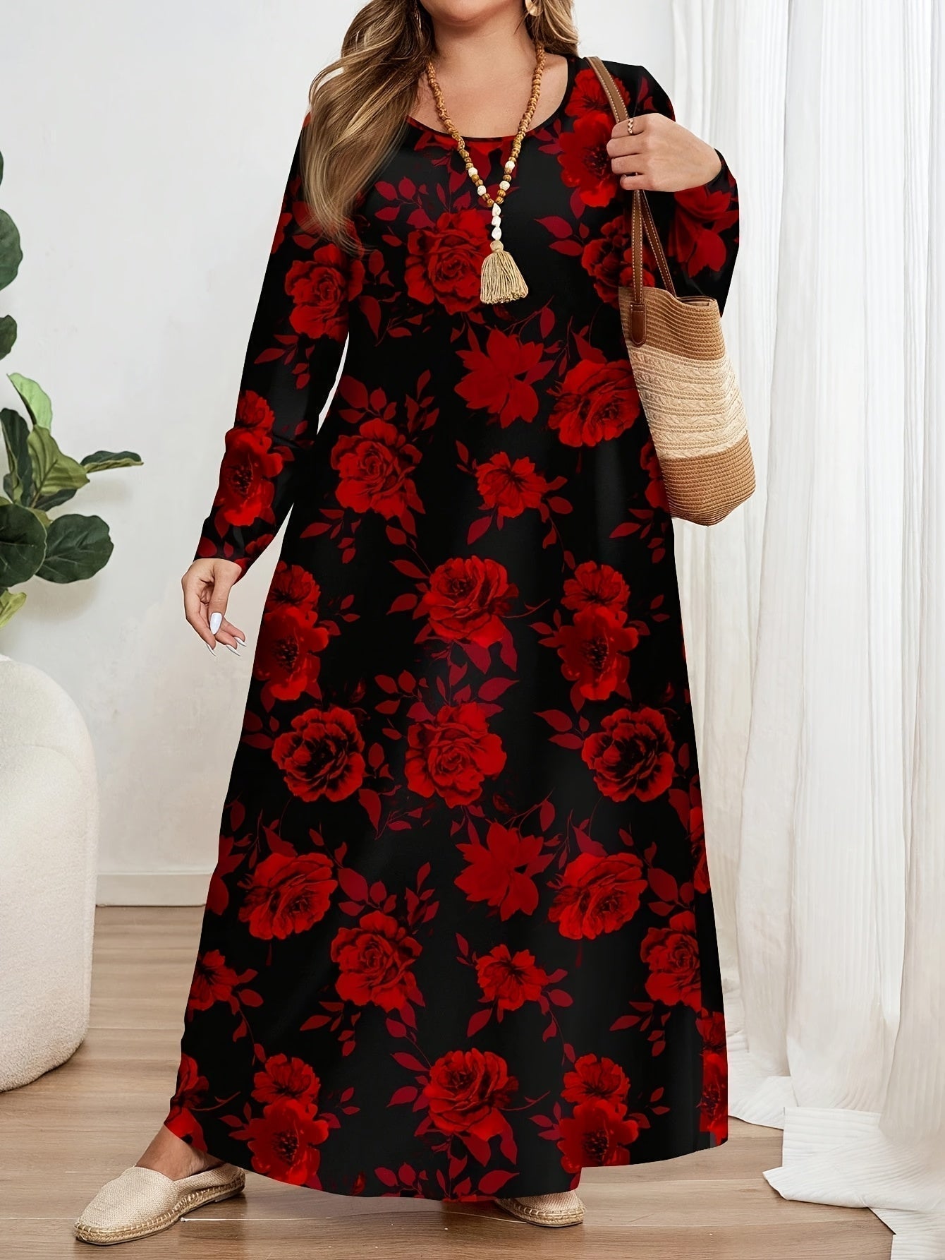 Vestido Largo Mujer Estampado Floral Elegante – Corte Suelto Cómodo