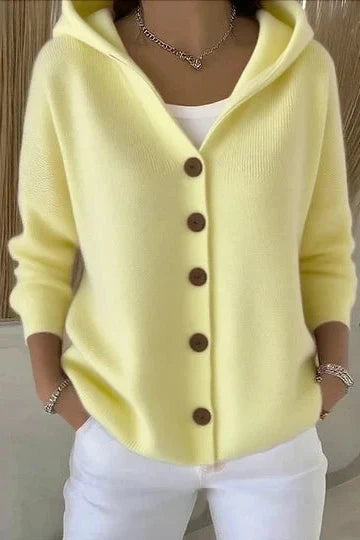 Cárdigan mujer con capucha y botones de punto suave