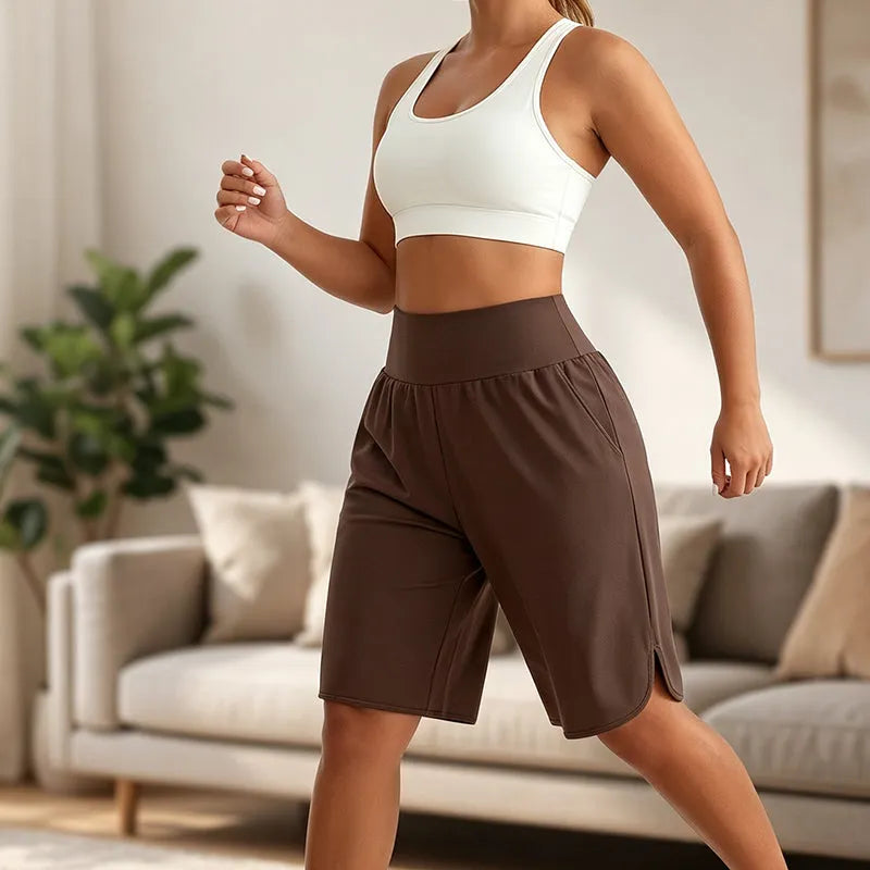Pantalones cortos mujer de talle alto con largo a la rodilla