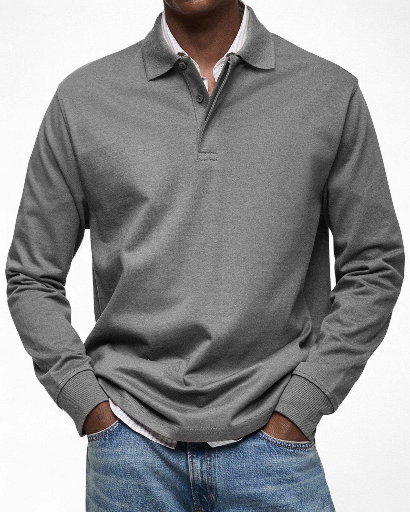 Polo hombre manga larga tejido suave – estilo elegante moderno diario