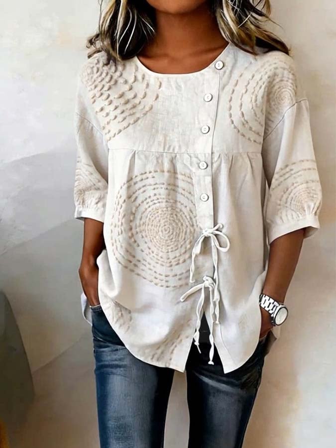 Camisa mujer casual estampada con botones – cómoda y ligera
