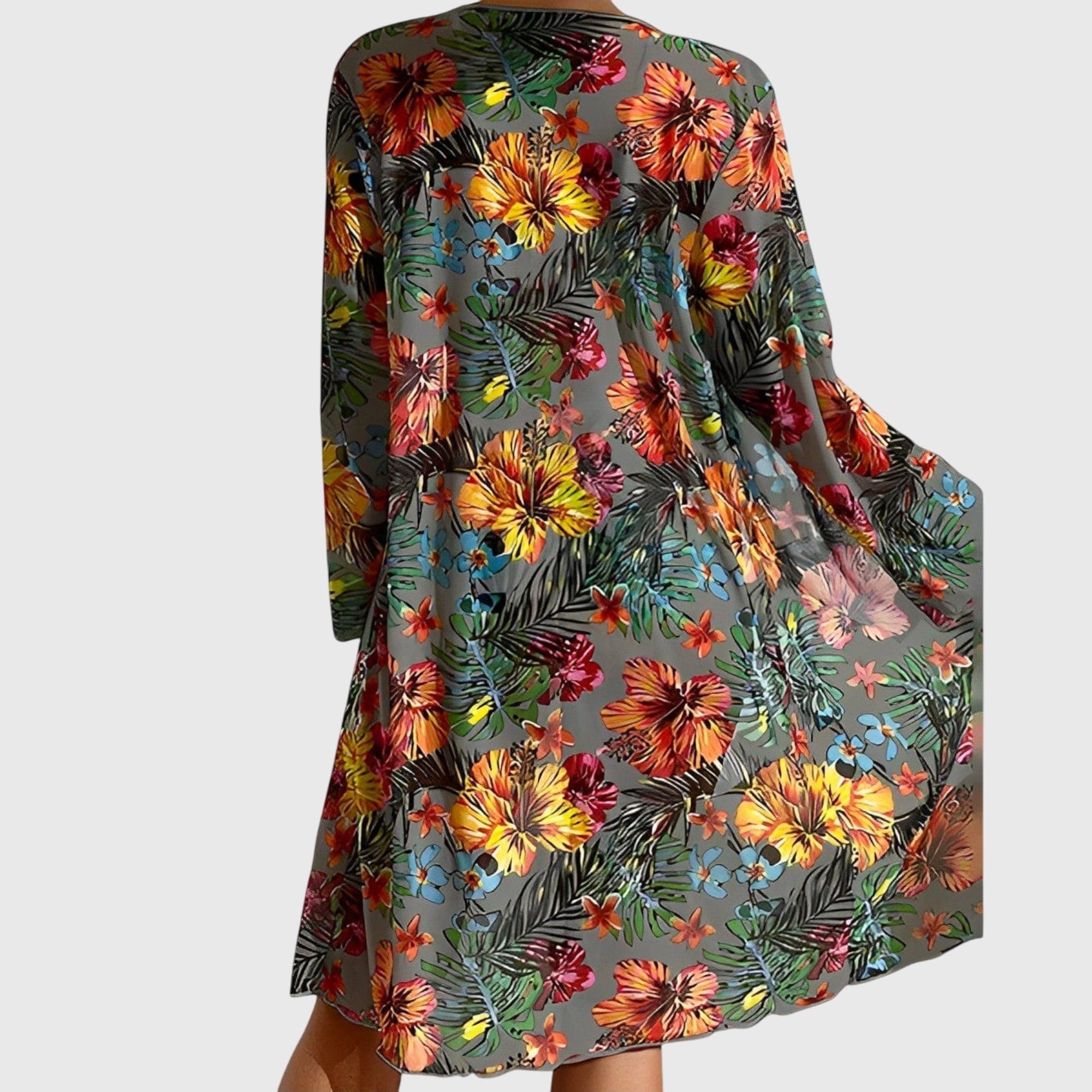 Bikini tres piezas mujer tropical top lazo cintura alta kimono playa verano