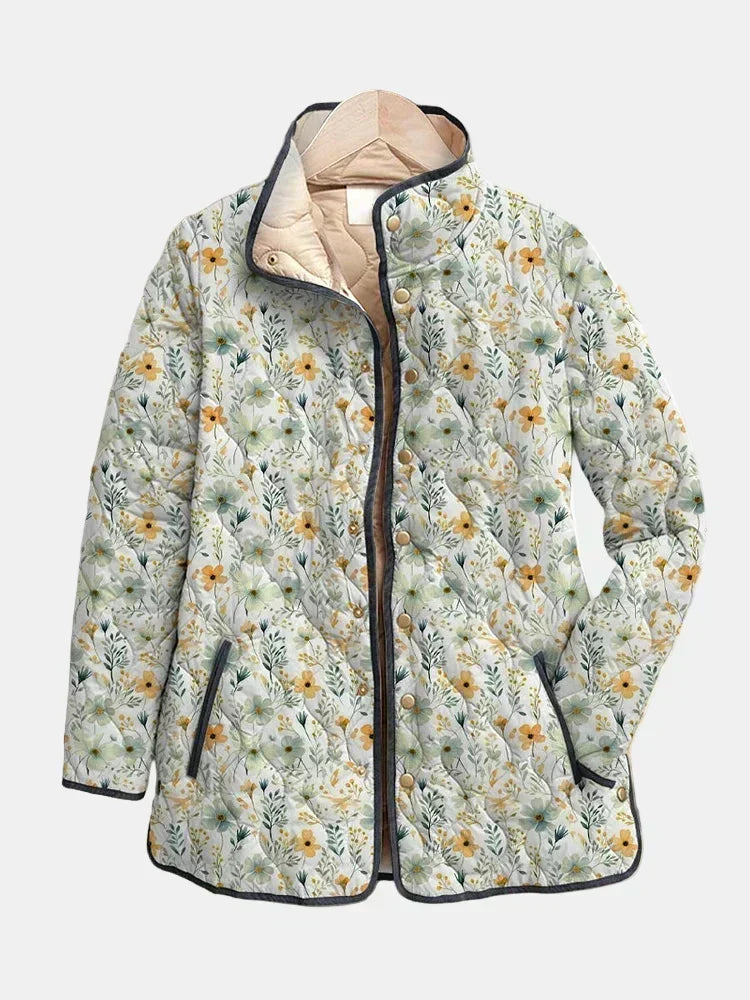 Chaqueta acolchada de mujer con estampado floral y corte recto