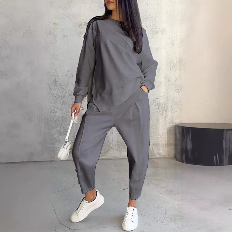 Conjunto mujer con sudadera asimétrica y pantalón cómodo
