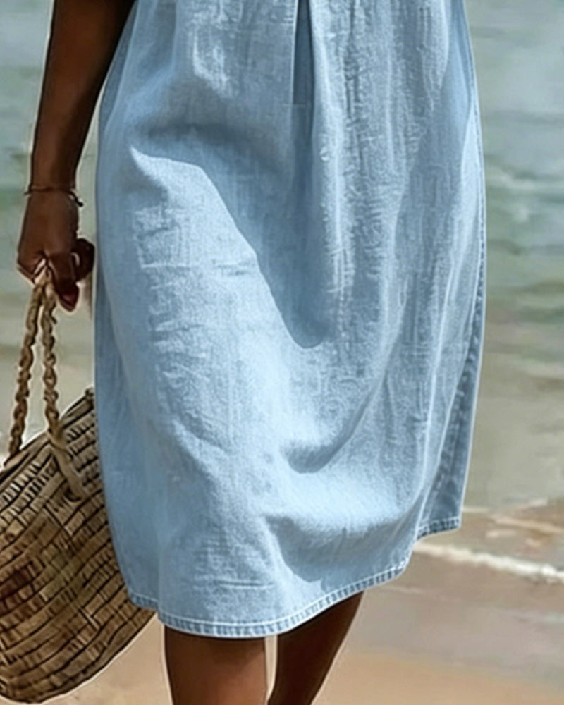Vestido Denim Mujer Verano – Corte Fluido con Mangas Acampanadas