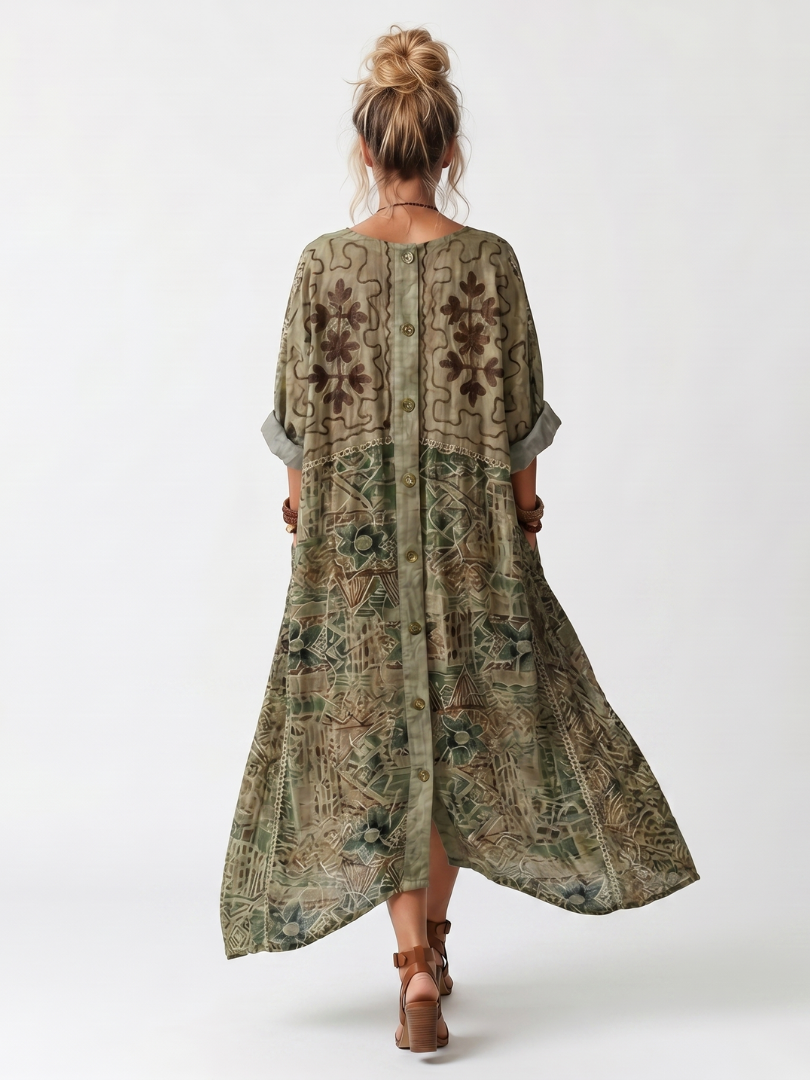Vestido bohemio de mujer con botones y estampado floral