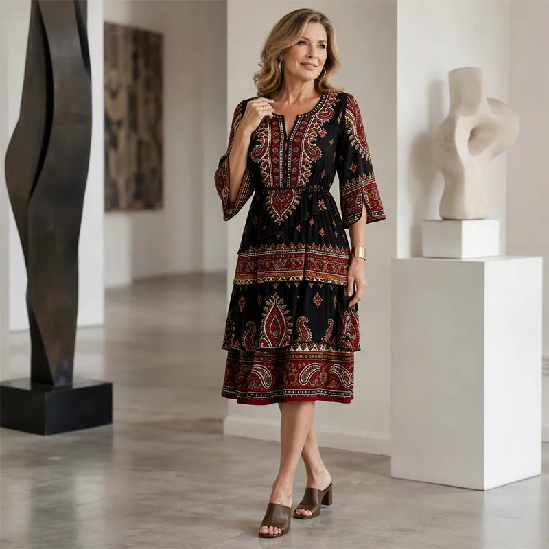 Vestido bohemio mujer con volantes y estampado étnico