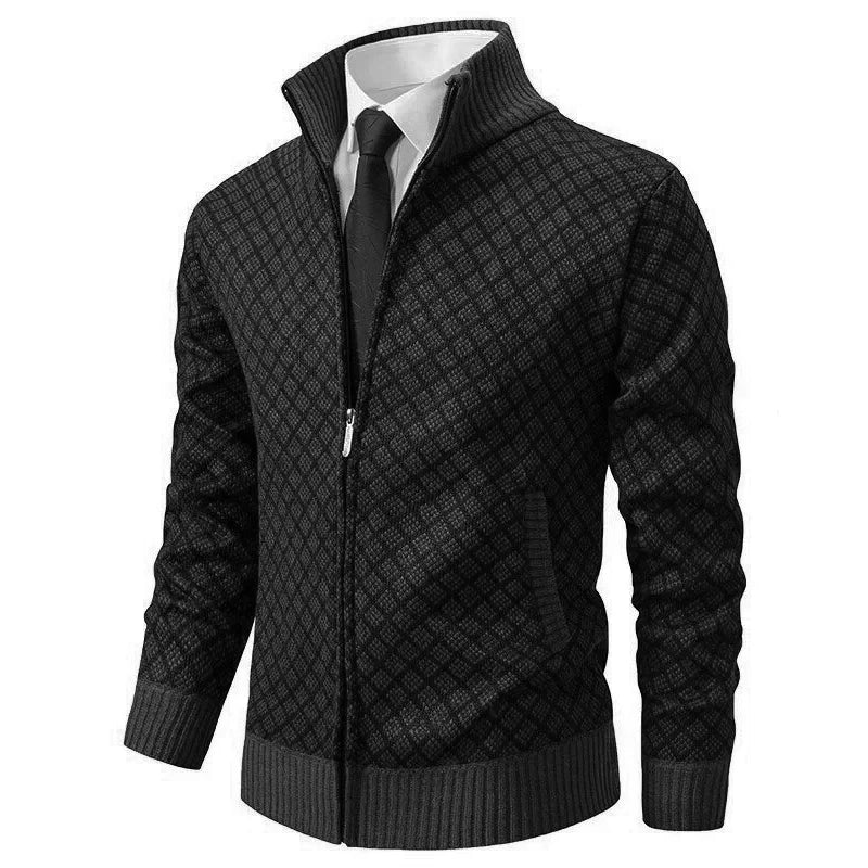 Cárdigan hombre cremallera cuello alto tejido jacquard romboidal moderno invierno