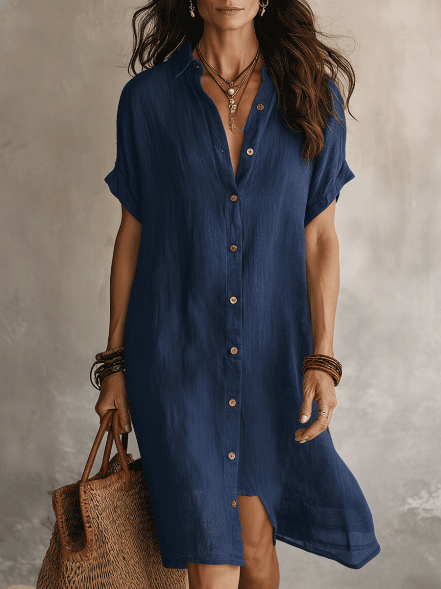 Vestido camisa mujer lino algodón midi botones elegante verano