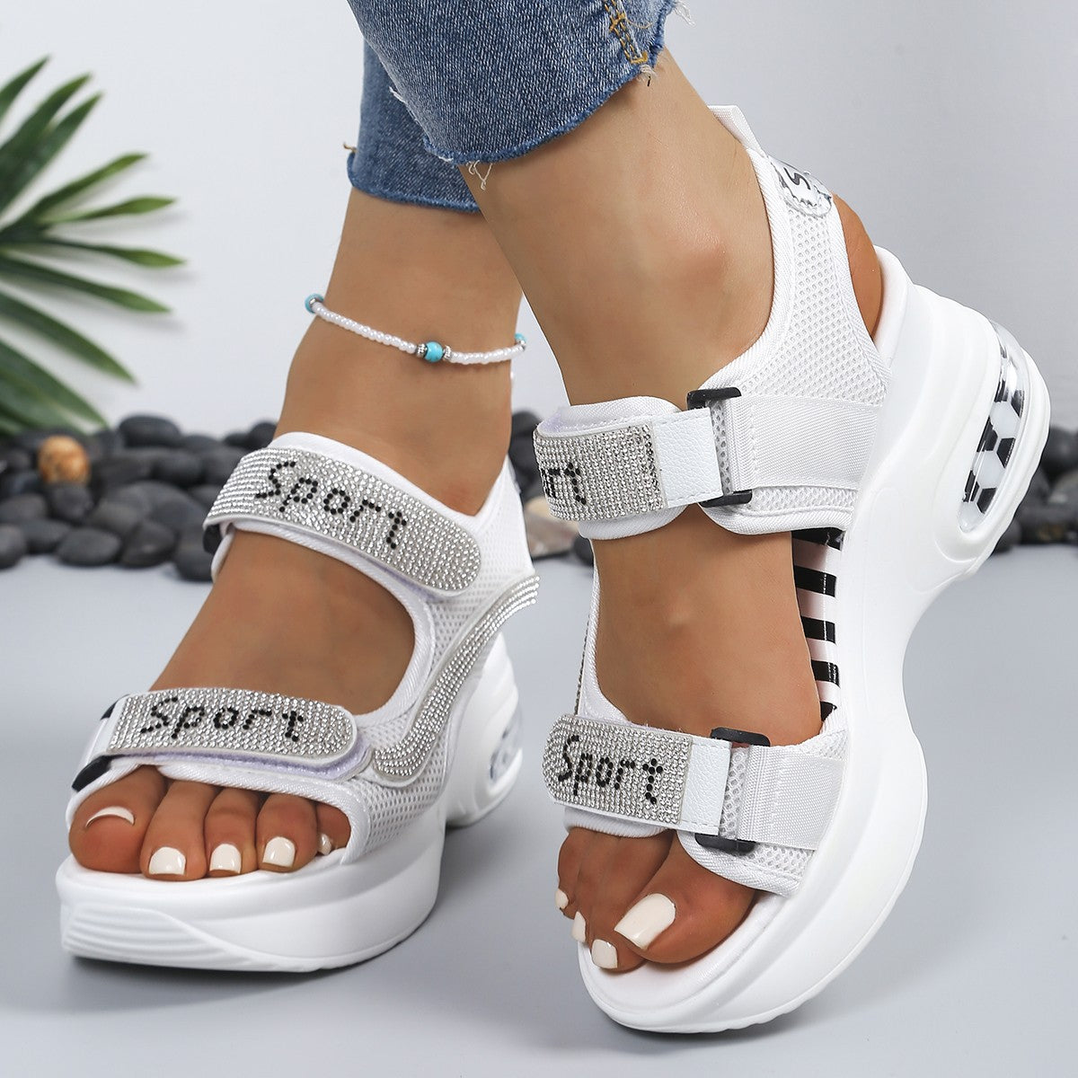 Sandalias mujer plataforma strass velcro suela aire deportivas casual verano