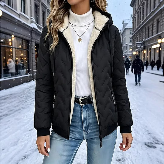 Chaqueta polar para mujer con capucha, forro cálido y bolsillos