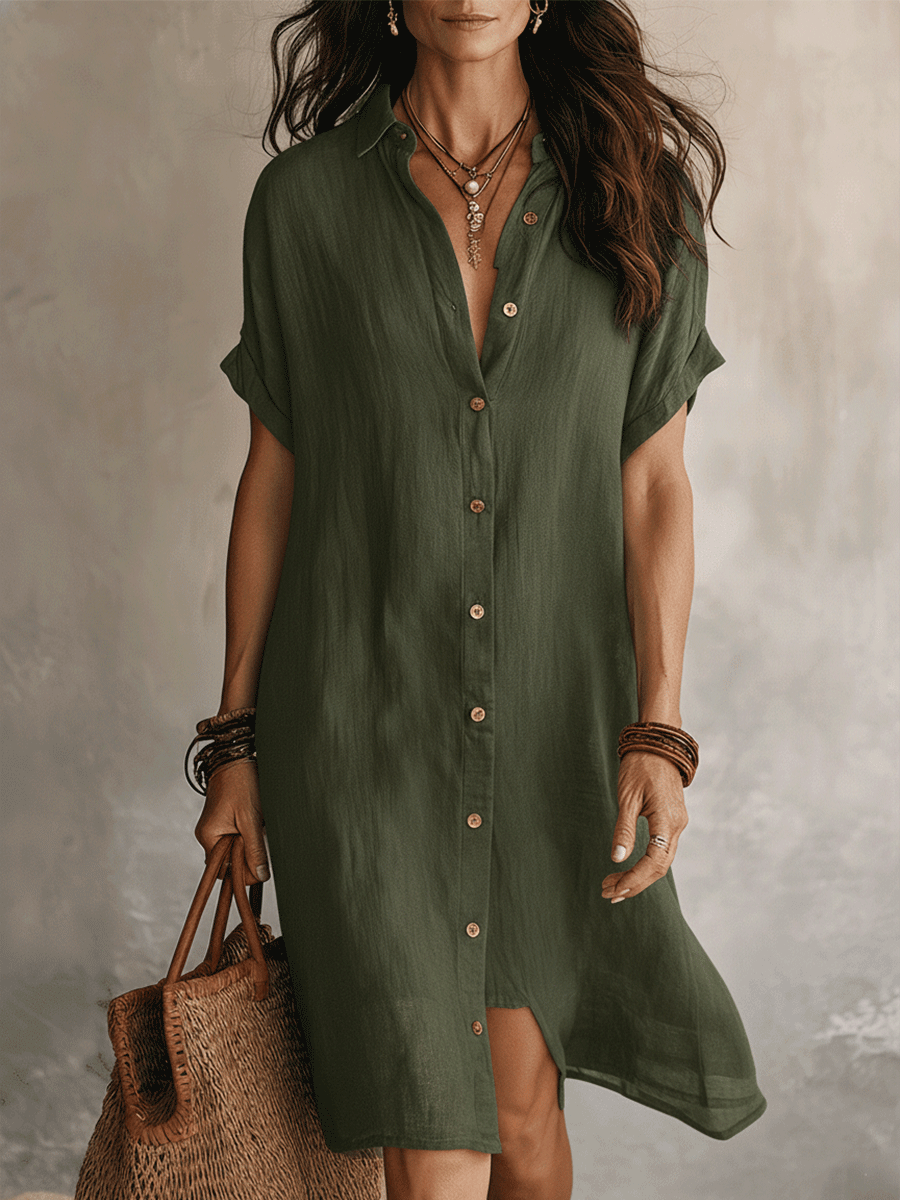 Vestido camisa mujer lino algodón midi botones elegante verano