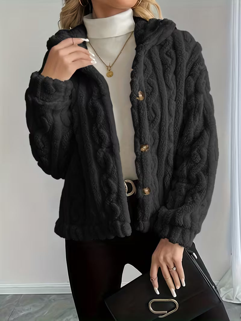 Chaqueta teddy para mujer con efecto peluche y botones frontales