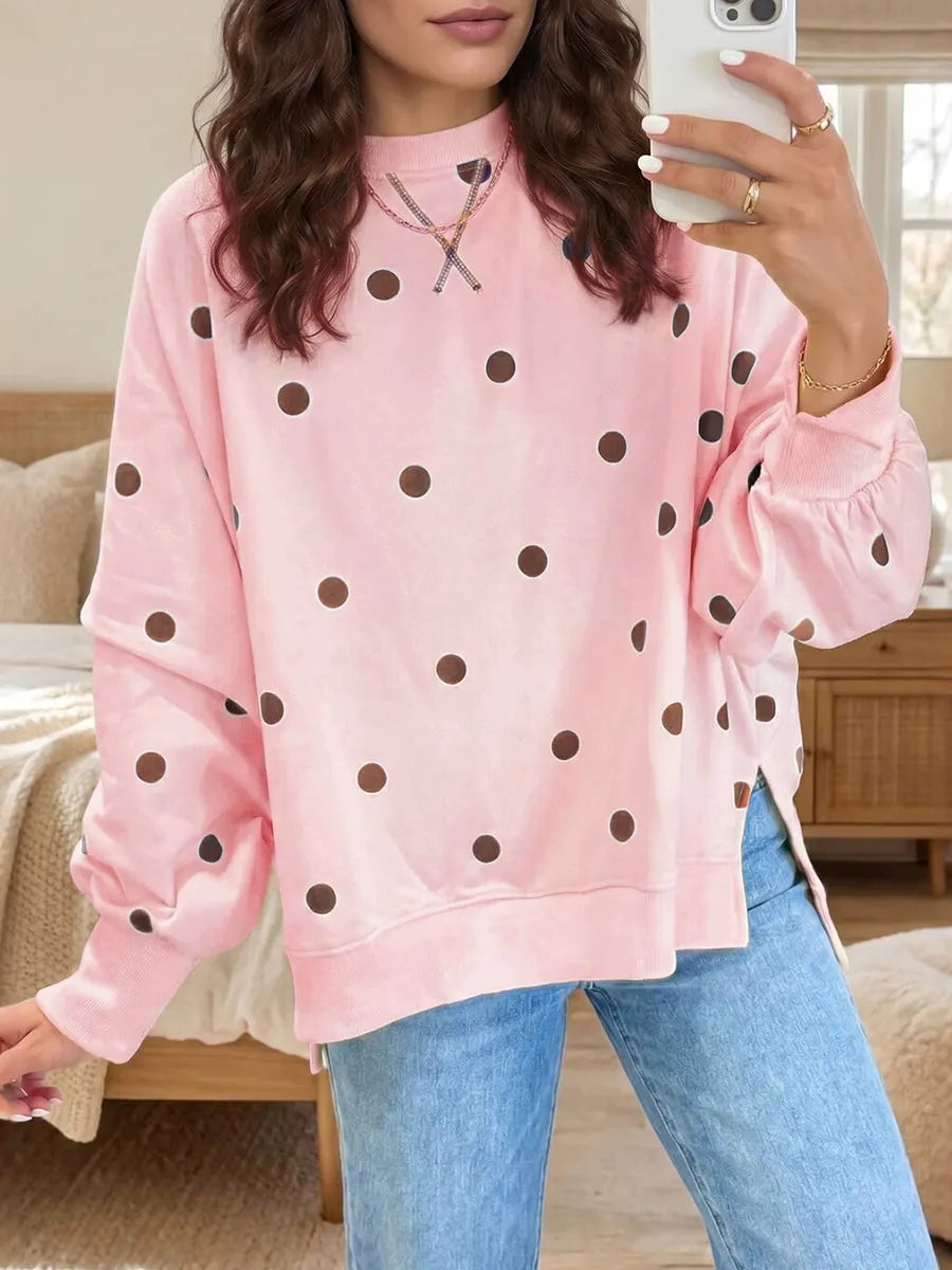 Sudadera de mujer con estampado de lunares y corte amplio casual