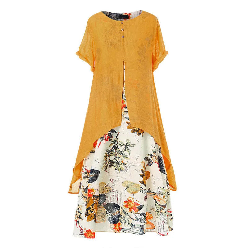Vestido largo superpuesto de mujer con estampado floral