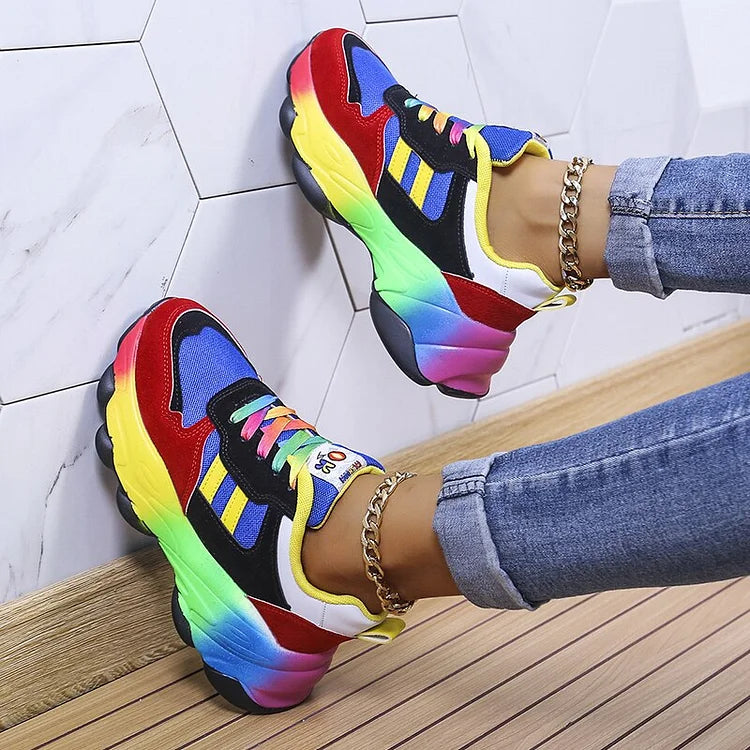 Zapatillas multicolores para mujer con punta ancha y suela cómoda