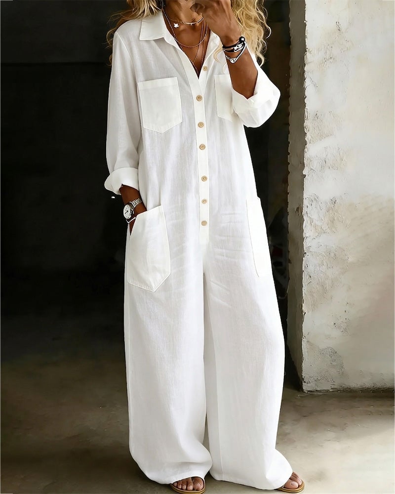 Mono Camisero Blanco de Algodón – Corte Amplio Fluido Elegante de Verano