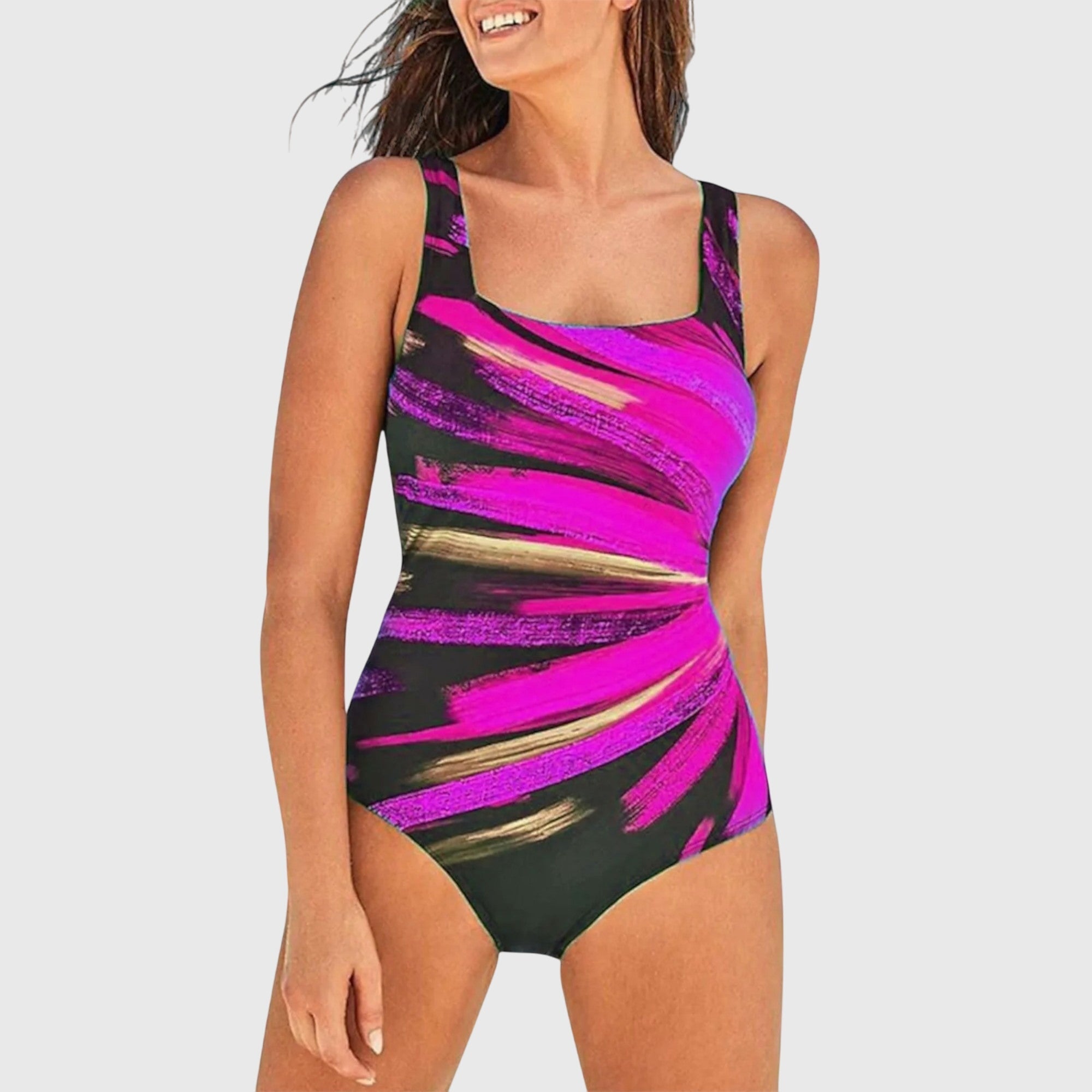 Bañador mujer una pieza estampado pinceladas escote cuadrado moldeador
