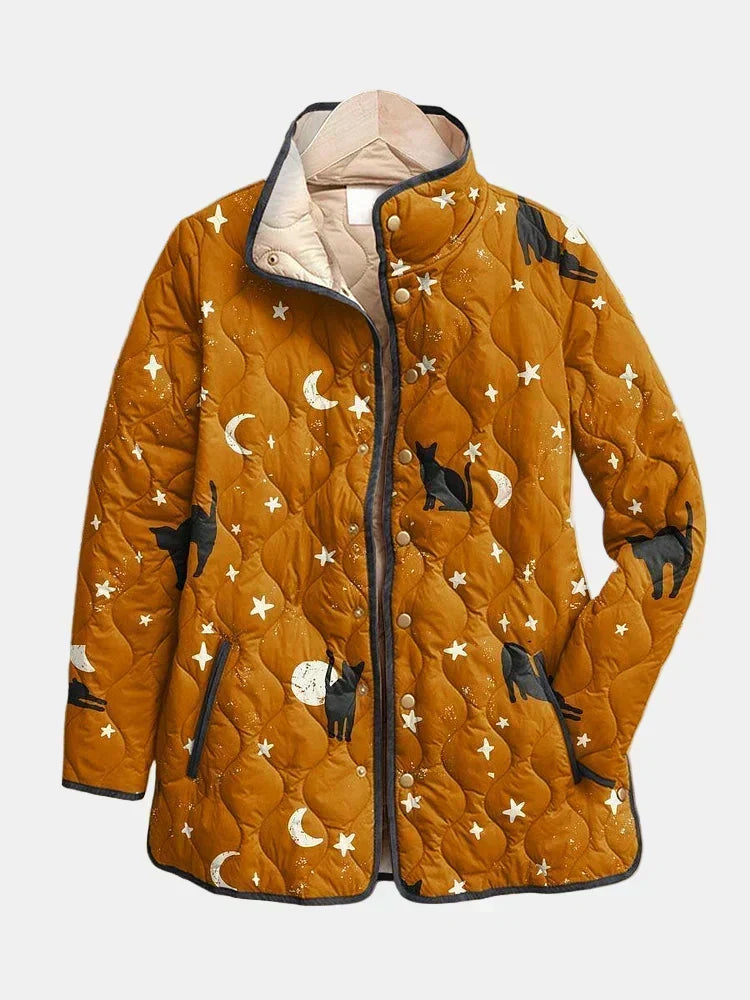 Chaqueta acolchada de mujer con estampado floral y corte recto