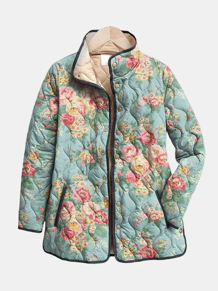 Chaqueta acolchada de mujer con estampado floral y corte recto