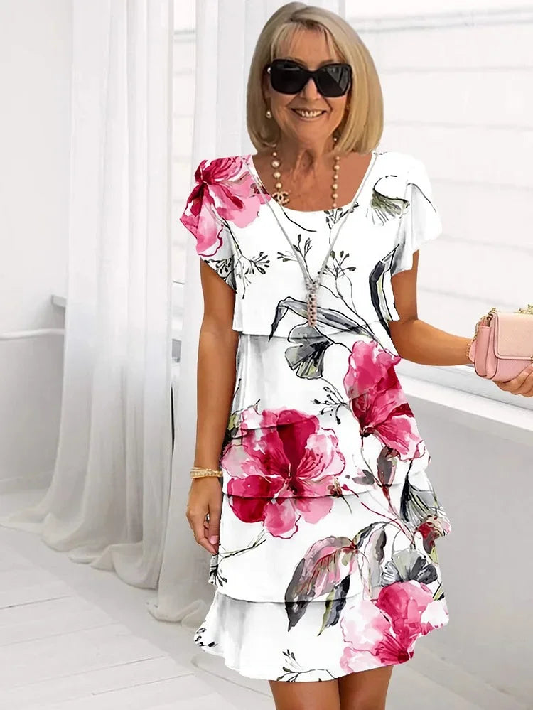 Vestido floral mujer con volantes en capas – estilo elegante primavera verano