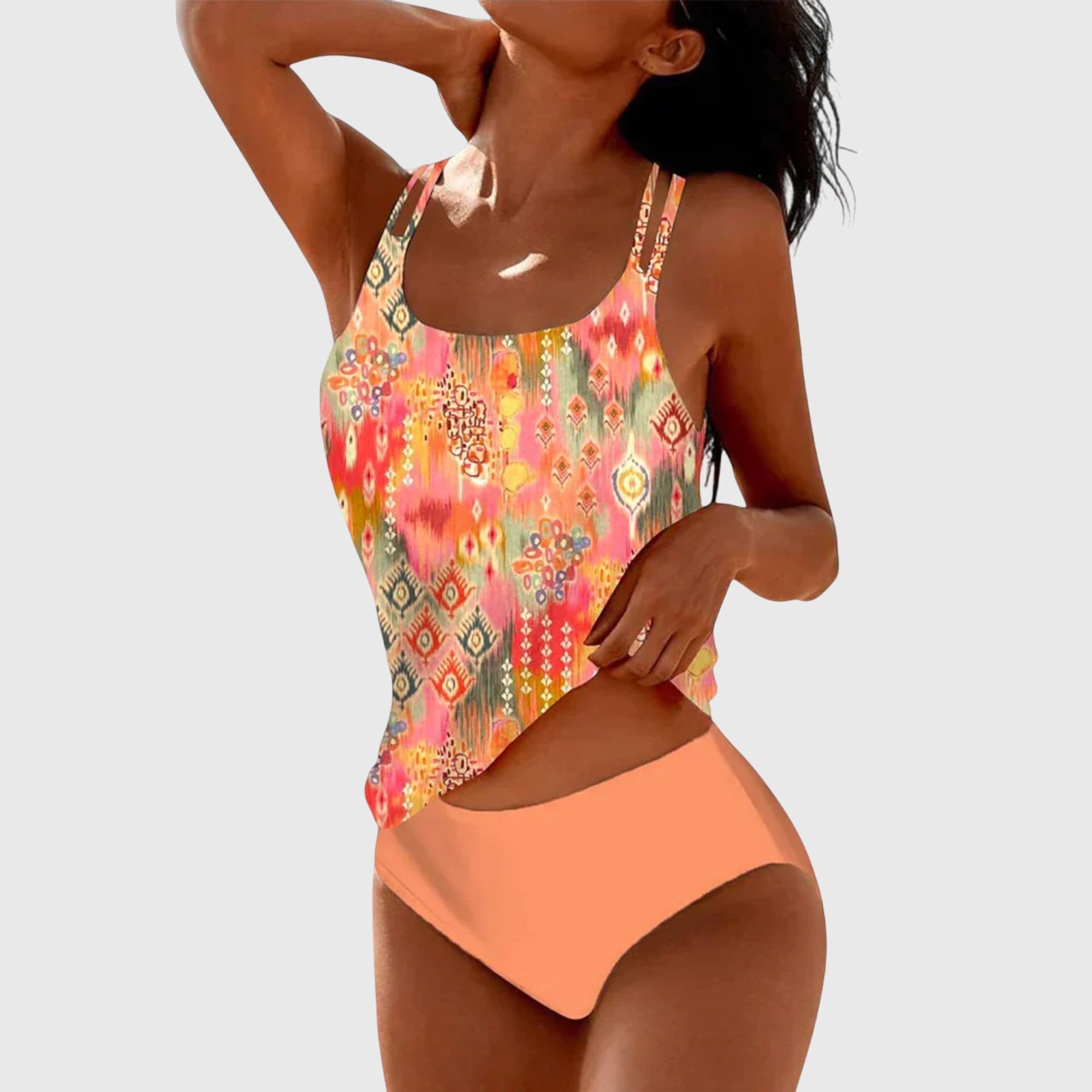 Tankini mujer dos piezas estampado floral vintage tirantes dobles parte inferior lisa
