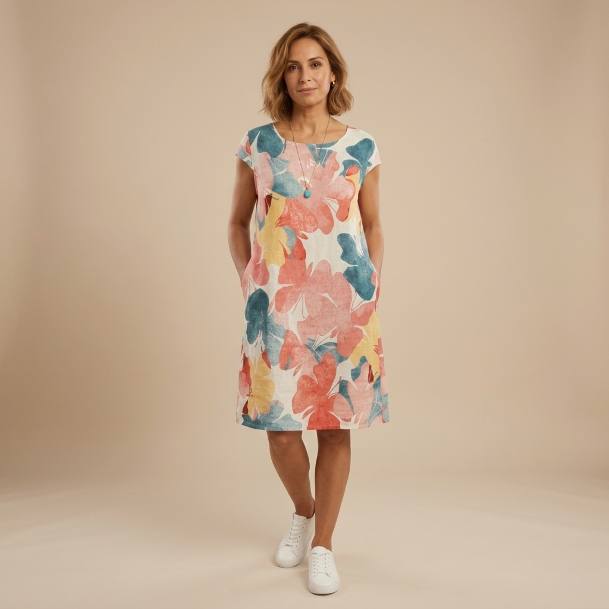 Túnica floral mujer manga corta con bolsillos – estilo casual cómodo verano