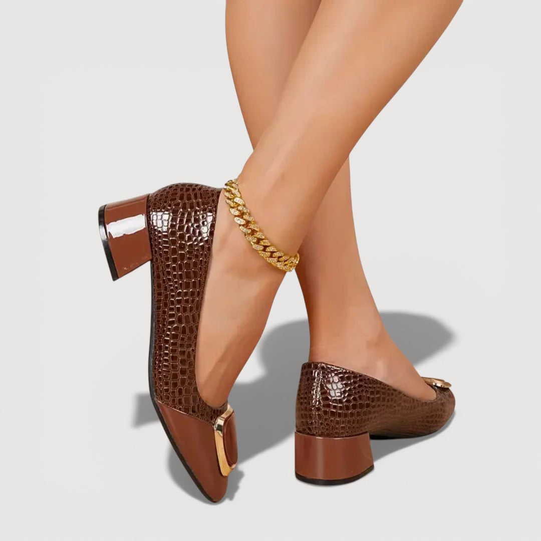 Tacones Bloque Mujer Con Acabado Croco – Zapatos Elegantes Cómodos De Tacón Bajo