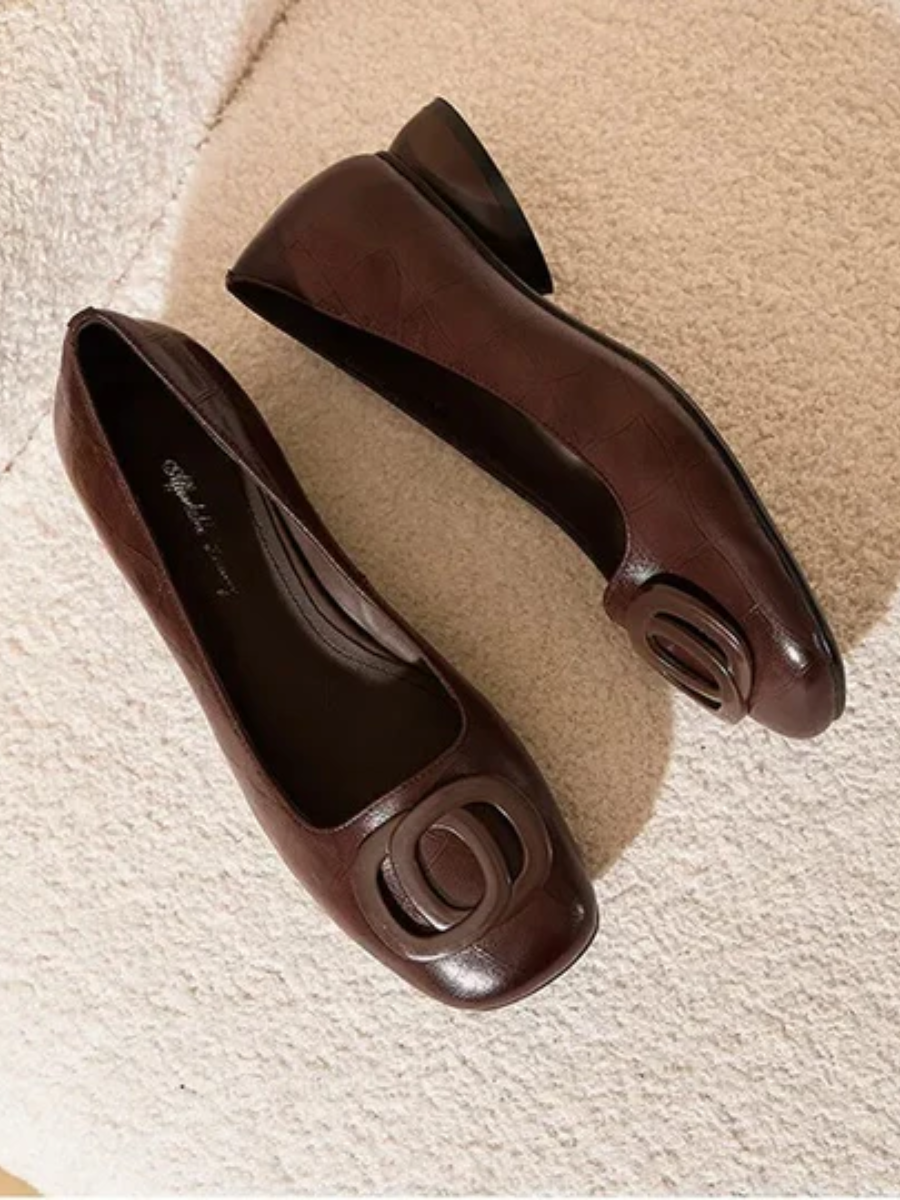 Zapatos planos mujer de cuero con punta cuadrada