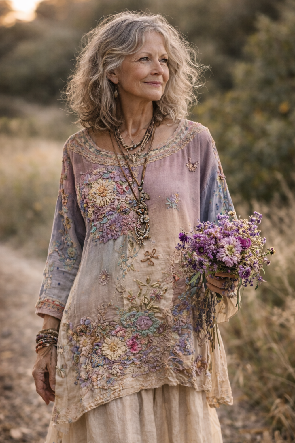Vestido Patchwork Mujer – Diseño Artístico con Corte Fluido y Detalles Florales