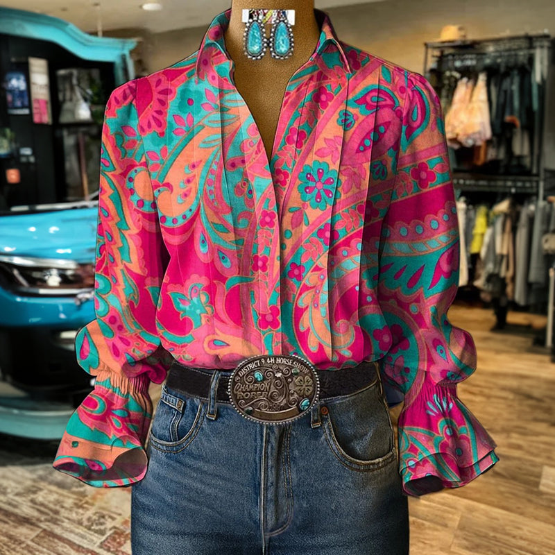 Blusa mujer floral vintage manga larga – elegante y llamativa