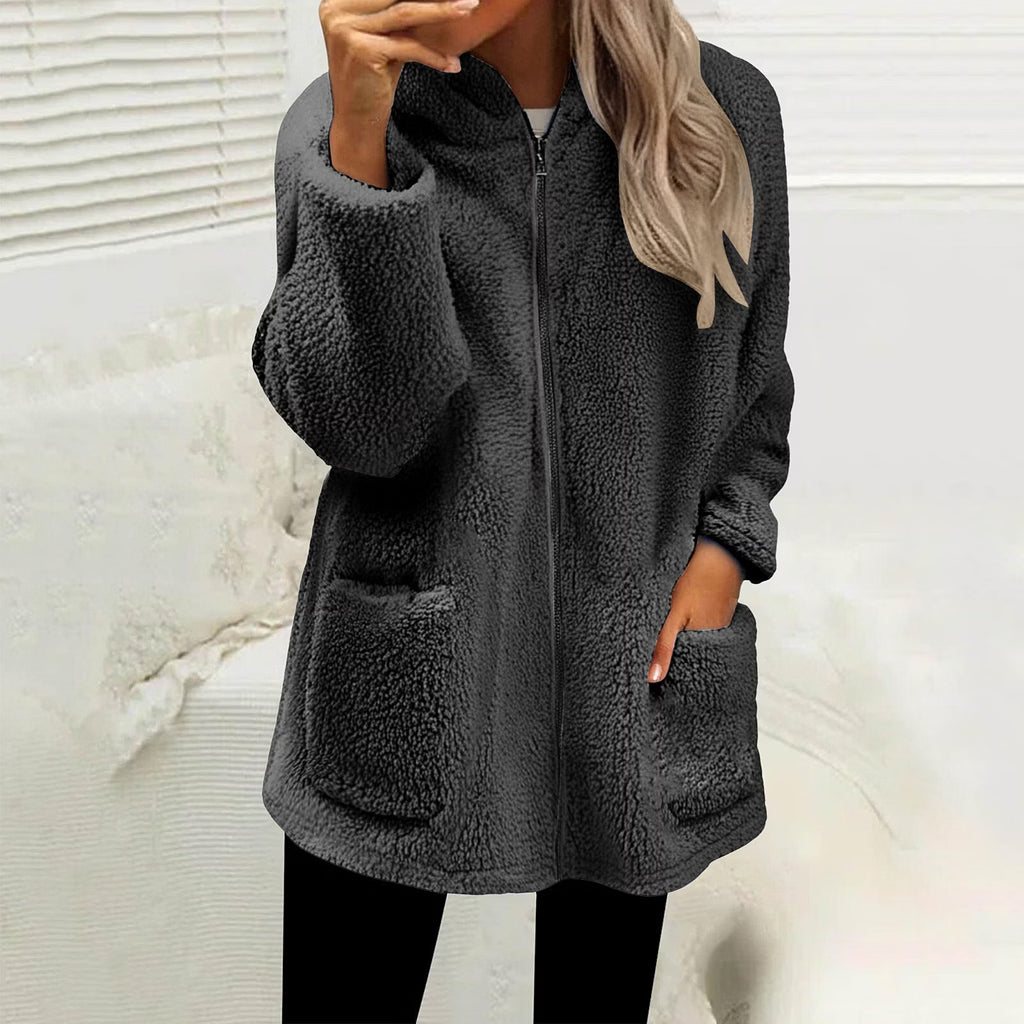 Chaqueta polar para mujer con cremallera y bolsillos