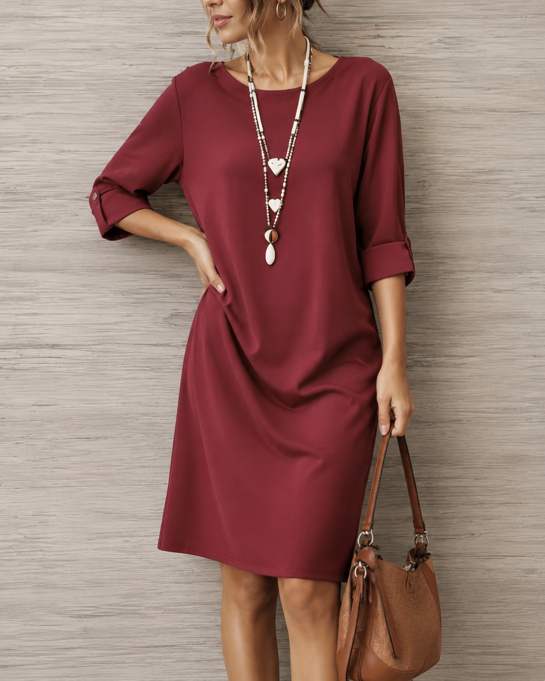 Vestido túnica mujer con cuello redondo y bolsillos