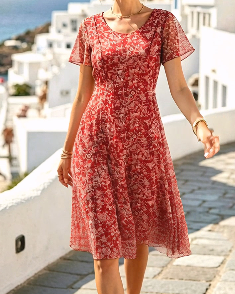 Vestido mujer floral corte A con mangas cortas para verano