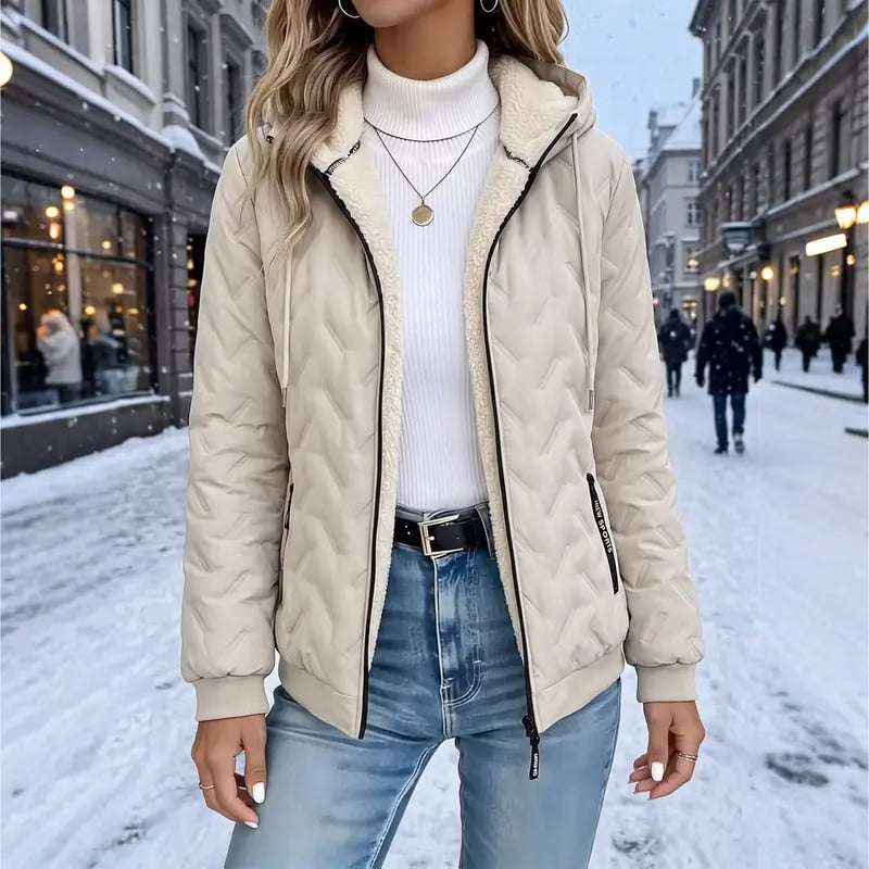 Chaqueta polar para mujer con capucha, forro cálido y bolsillos