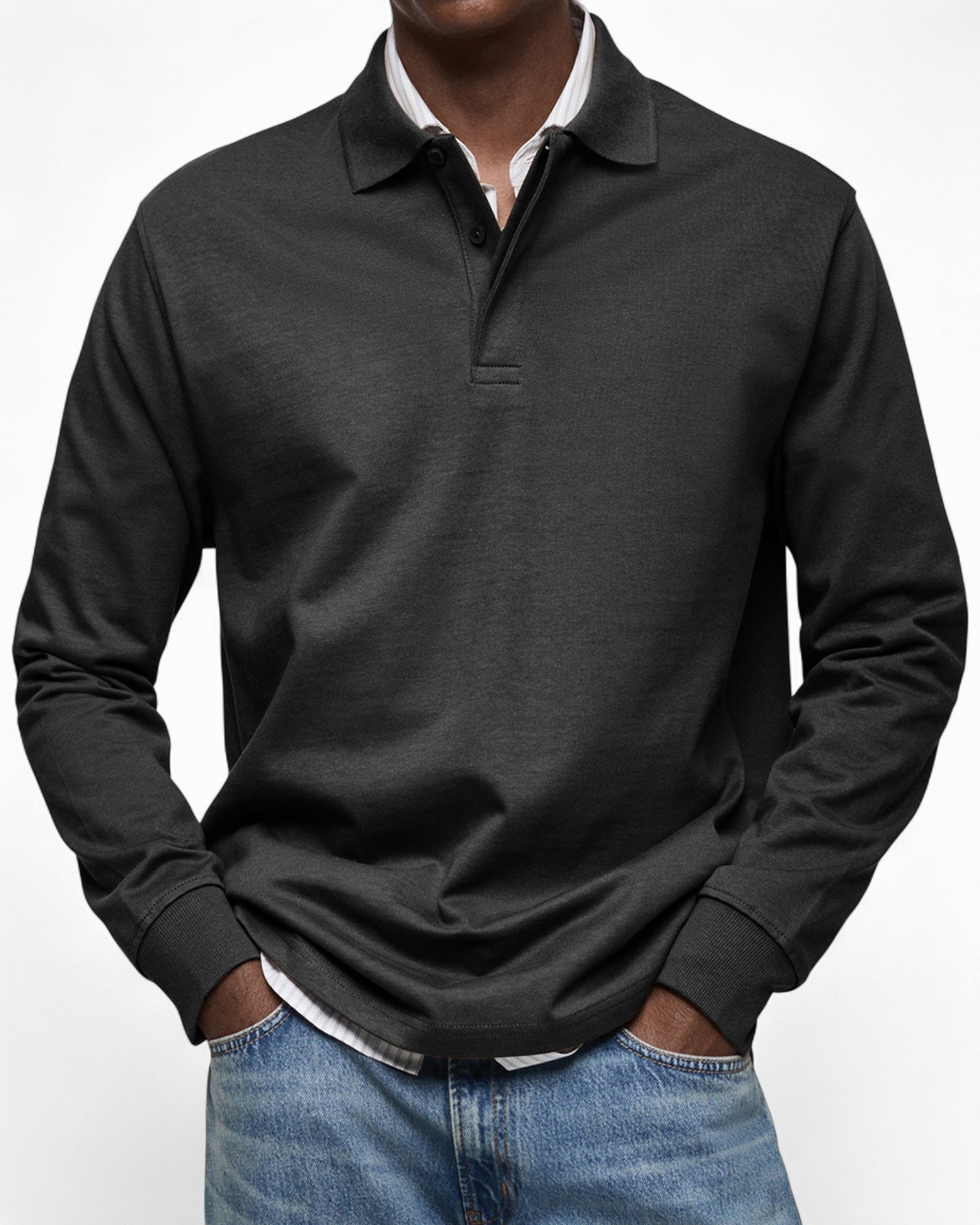 Polo hombre manga larga tejido suave – estilo elegante moderno diario