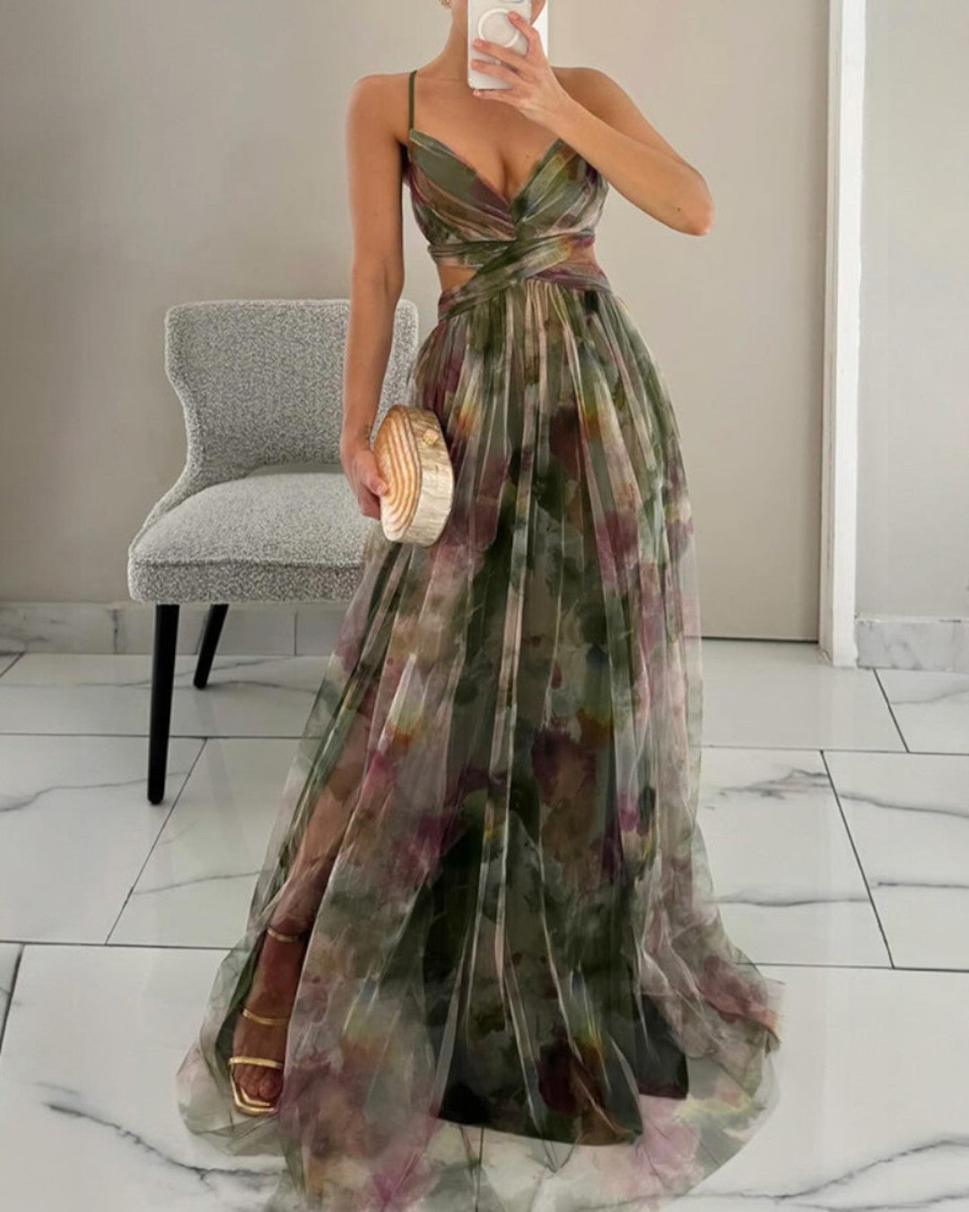 Vestido mujer maxi floral elegante – vestido fluido tirantes ligero