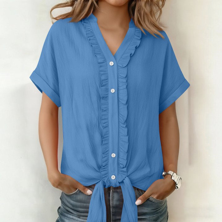 Blusa de Algodón con Cuello en V – Corte Casual Elegante de Verano