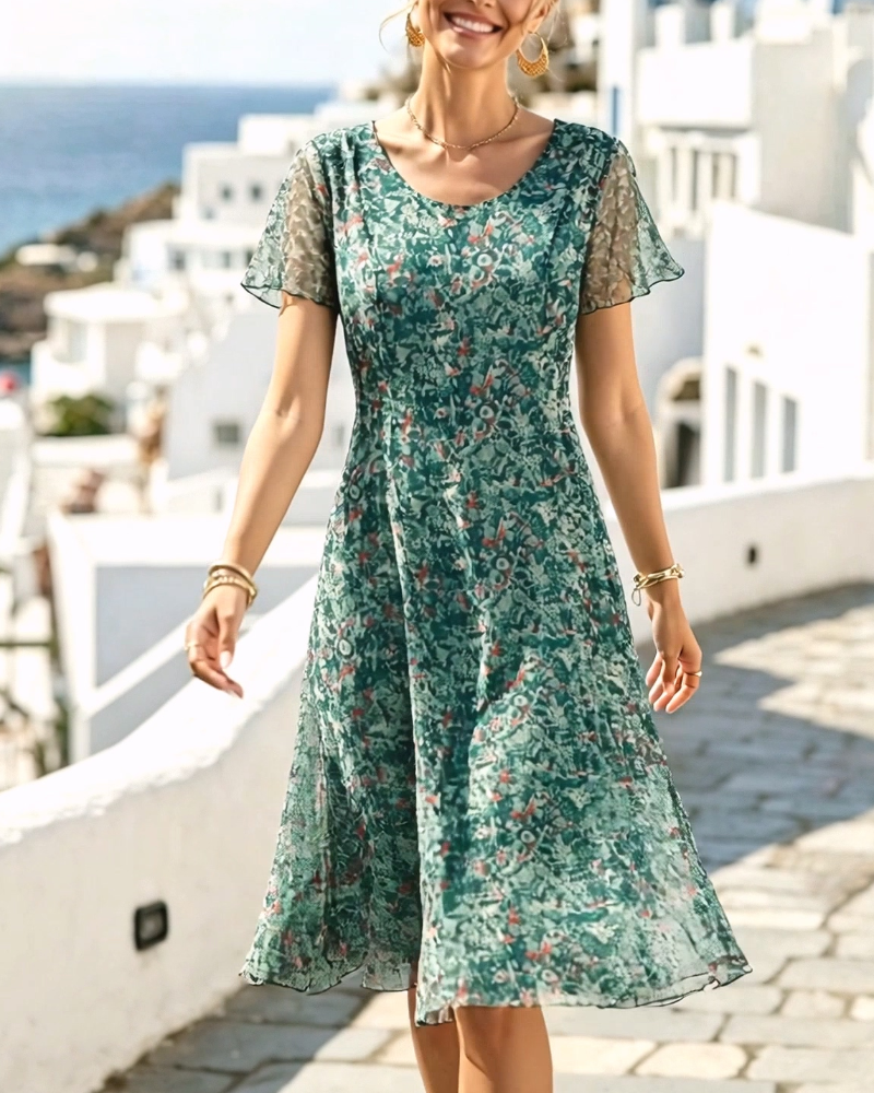 Vestido mujer floral corte A con mangas cortas para verano
