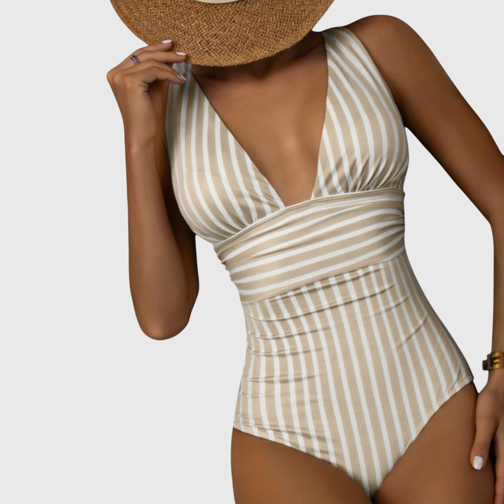 Bañador mujer una pieza rayas escote V profundo moldeador cintura elegante playa