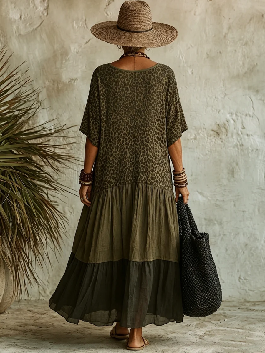 Vestido midi bohemio con estampado leopardo elegante